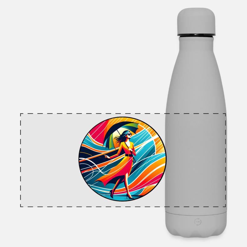 Farbenfrohe Frau mit Regenschirm - Matte Panorama Isolierflasche 500 ml - Grau