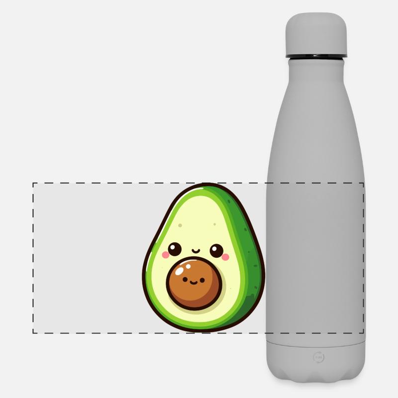 Kawaii Avocado with Adorable Face - Matte Panoramic Thermal Bottle 500 ml - grey