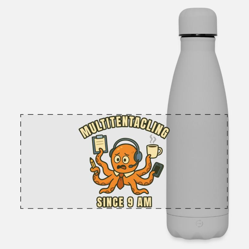 Multitasking von Oktopus um 9 Uhr morgens. - Matte Panorama Isolierflasche 500 ml - Grau