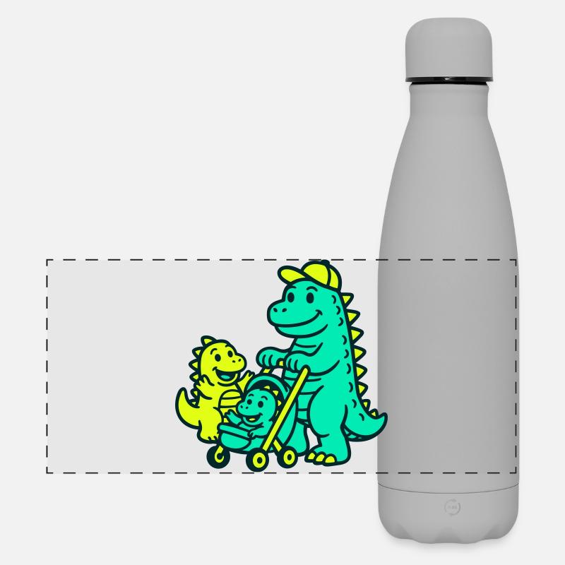 Drachendaddy mit Drachenkids - Matte Panorama Isolierflasche 500 ml - Grau