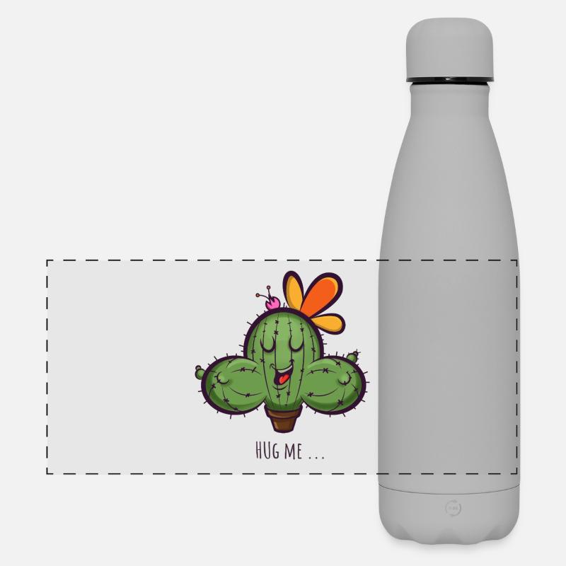 Cactus Hug Me Cartoon - Matte Panoramic Thermal Bottle 500 ml - grey