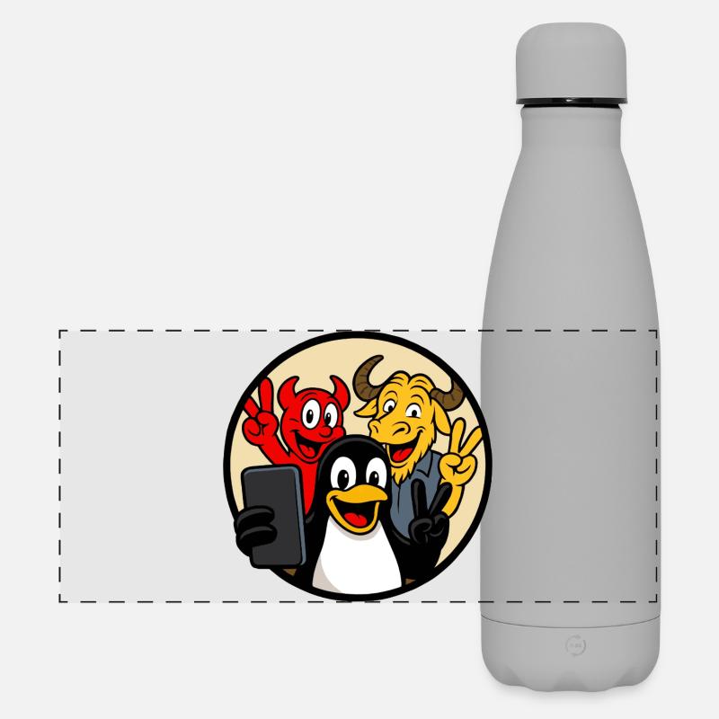 Smoking, Beastie & GNU Selfie - Matte Panorama Isolierflasche 500 ml - Grau