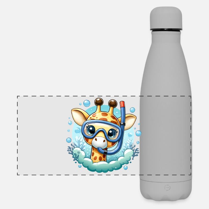 Giraffe in underwater snorkel - Matte Panoramic Thermal Bottle 500 ml - grey