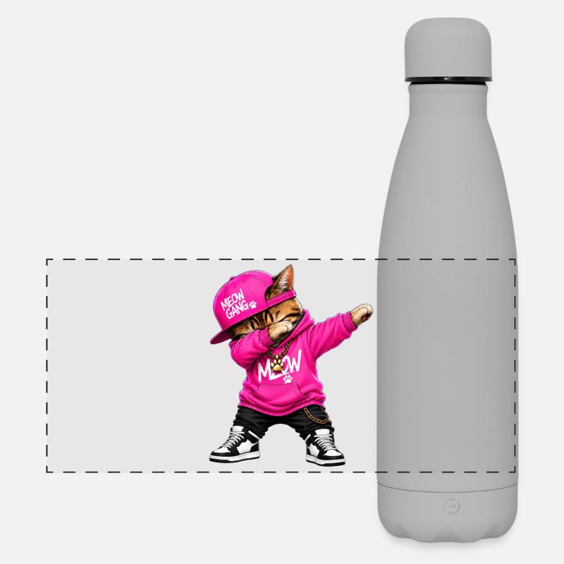 Dabbing Cat - Matte Panorama Isolierflasche 500 ml - Grau