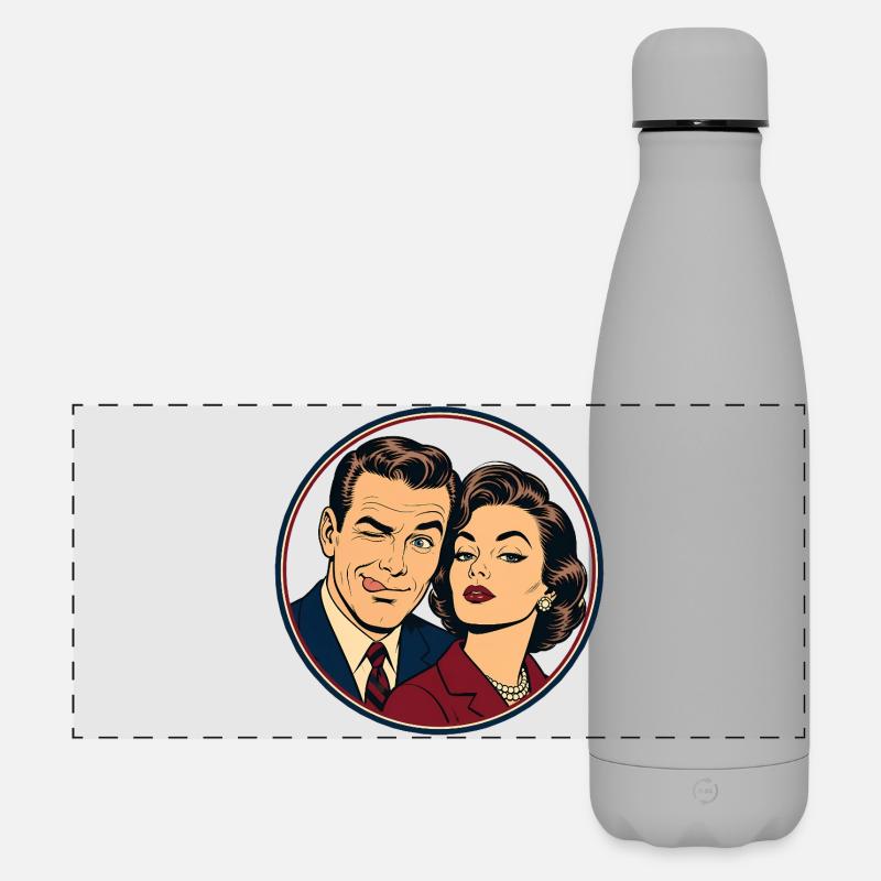 Retro Pop Paar Winking Duo - Matte Panorama Isolierflasche 500 ml - Grau