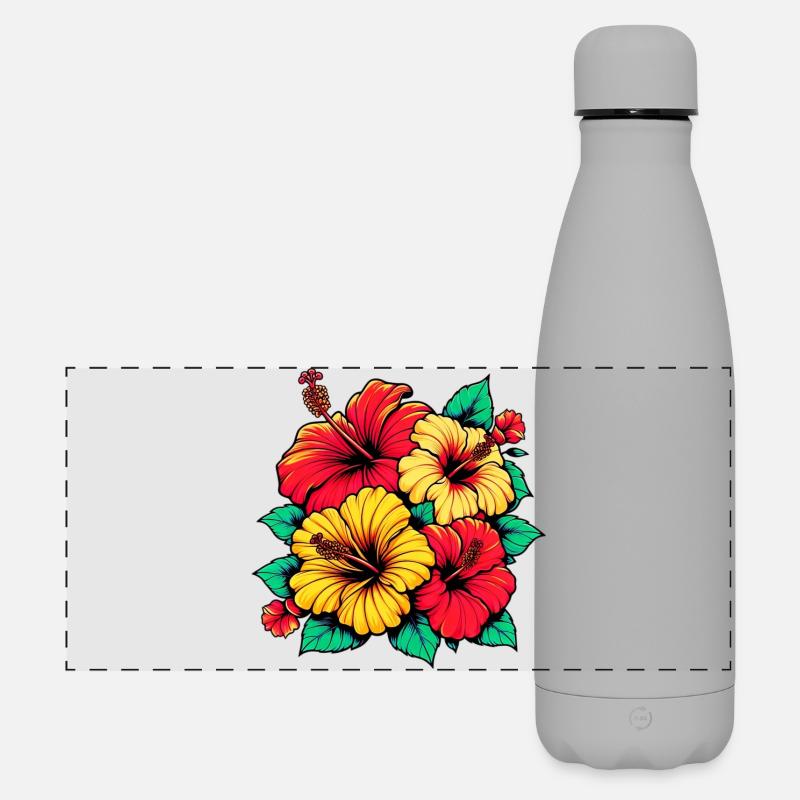 Hibiscus Flowers - Matte Panoramic Thermal Bottle 500 ml - grey