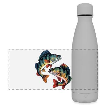 Zwei springende Barsche - Matte Panorama Isolierflasche 500 ml - Grau - Vorne
