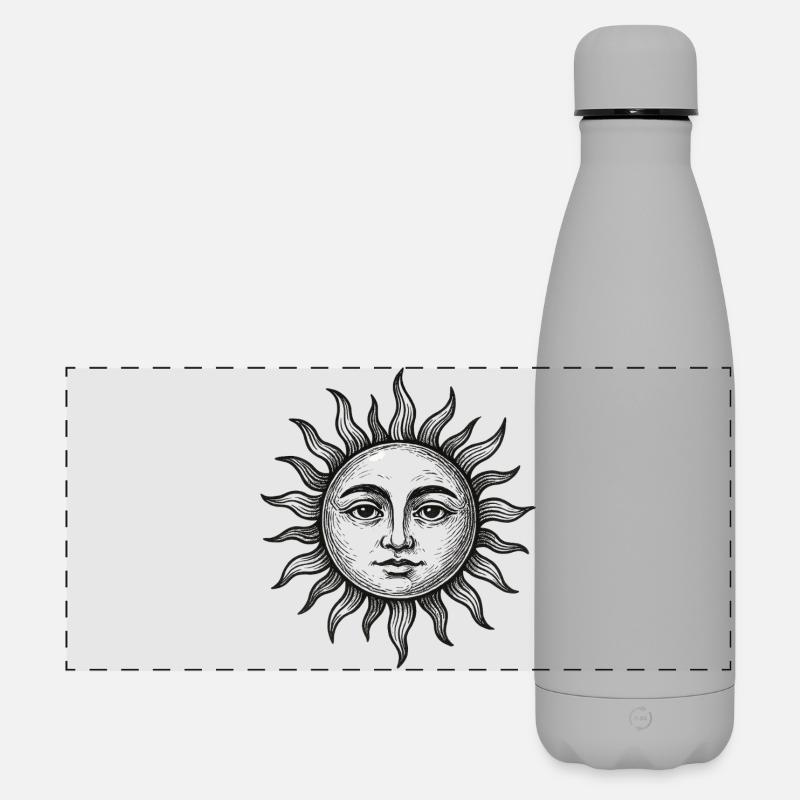 Sun Face Sketch in Night Style - Matte Panoramic Thermal Bottle 500 ml - grey