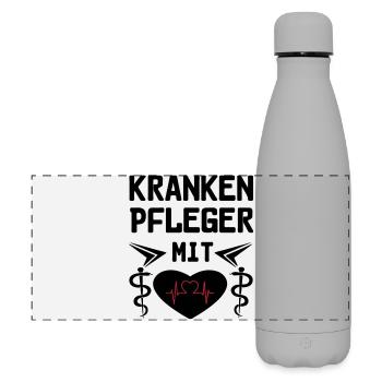 Krankenpfleger mit Herz Geschenk - Matte Panorama Isolierflasche 500 ml - Grau - Vorne