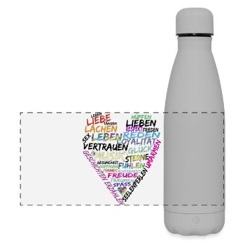 Herz Text - Matte Panorama Isolierflasche 500 ml - Grau - Vorne