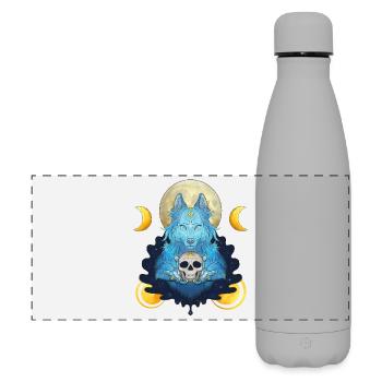 Blue Ink Spirits - Mondhexe und Schädelwolf - Matte Panorama Isolierflasche 500 ml - Grau - Vorne