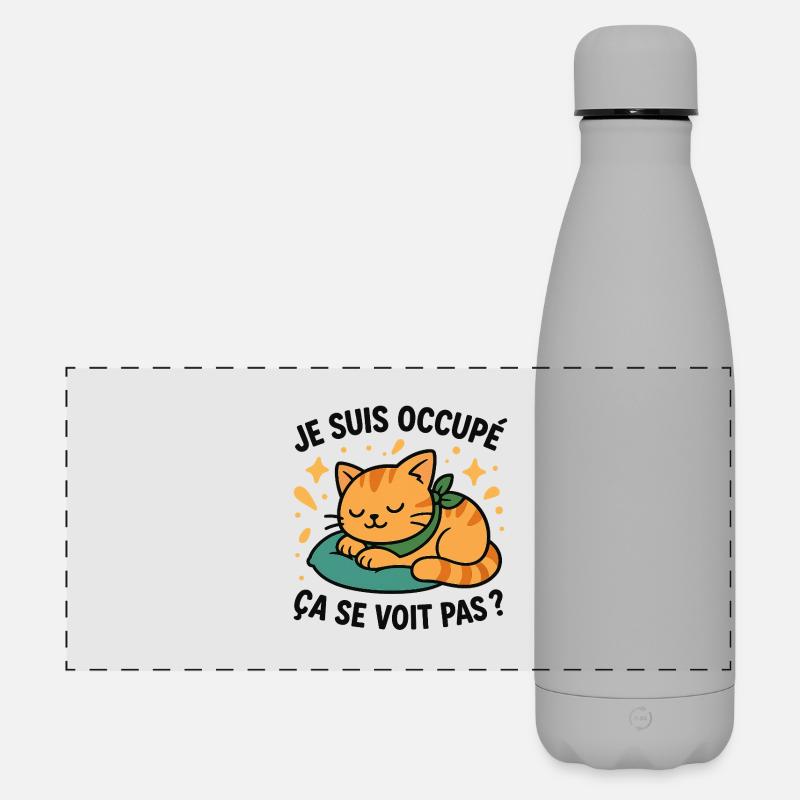 Sleeping Kitten and Ironic Slogan - Matte Panoramic Thermal Bottle 500 ml - grey