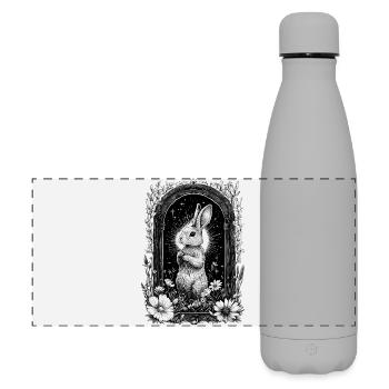 Bohemian Boho Hase Hasenmotiv Frühling Cottagecore - Matte Panorama Isolierflasche 500 ml - Grau - Vorne