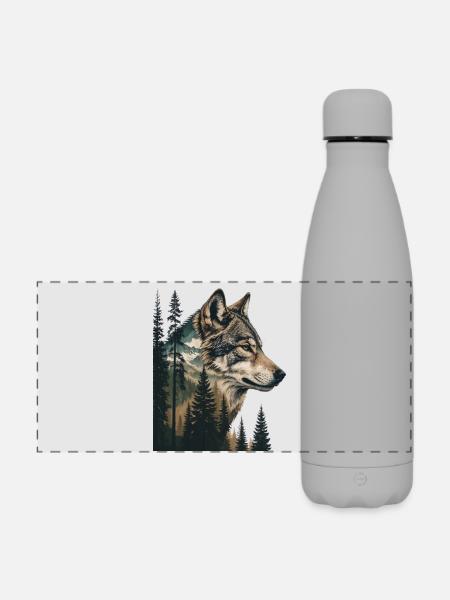 Waldwolf Portrait mit Bergen - Matte Panorama Isolierflasche 500 ml - Grau