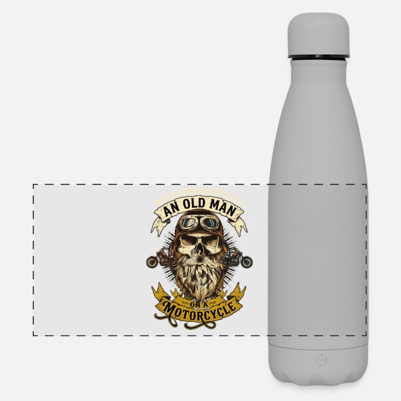 Old Man Motorcycle Biker Skull Vintage - Matte Panoramic Thermal Bottle 500 ml - grey