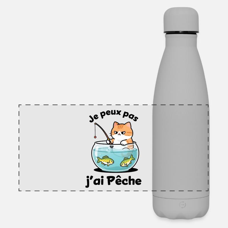 Chat pêcheur dans l'aquarium - Gourde isotherme panoramique mate 500 ml - gris
