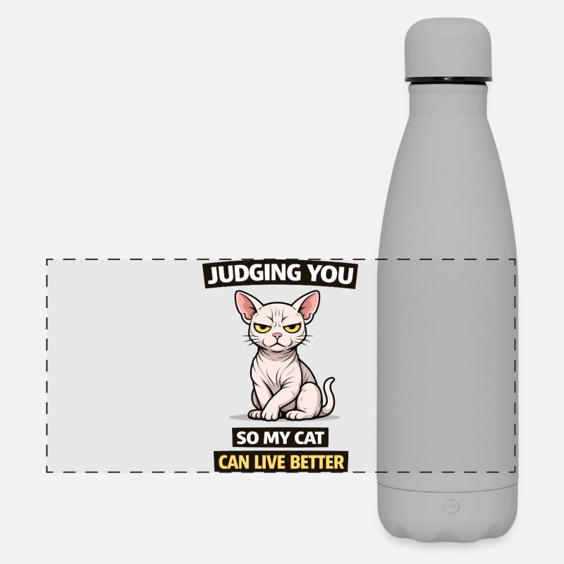 Judging Cat – Funny Sarcastic Cat Shirt - Matte Panoramic Thermal Bottle 500 ml - grey