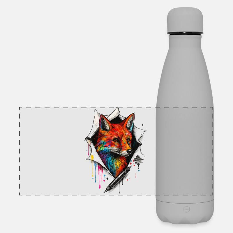 Rainbow Fox Art with Paint Splash - Matte Panoramic Thermal Bottle 500 ml - grey