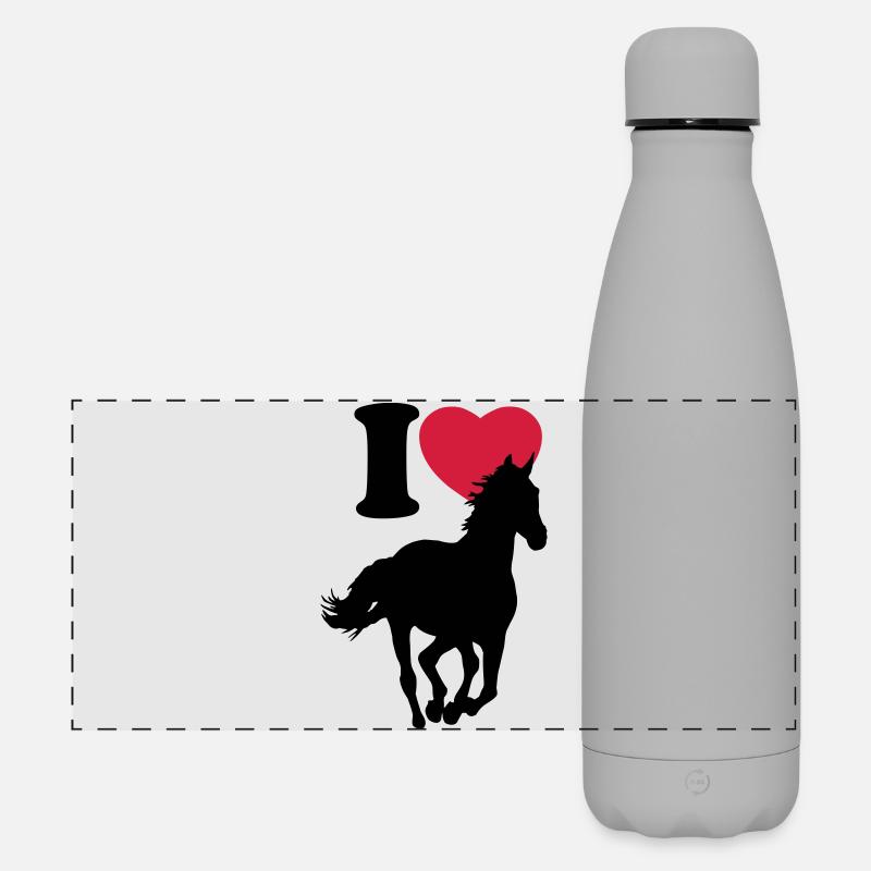I love horses - Ich liebe Pferde - Matte Panorama Isolierflasche 500 ml - Grau