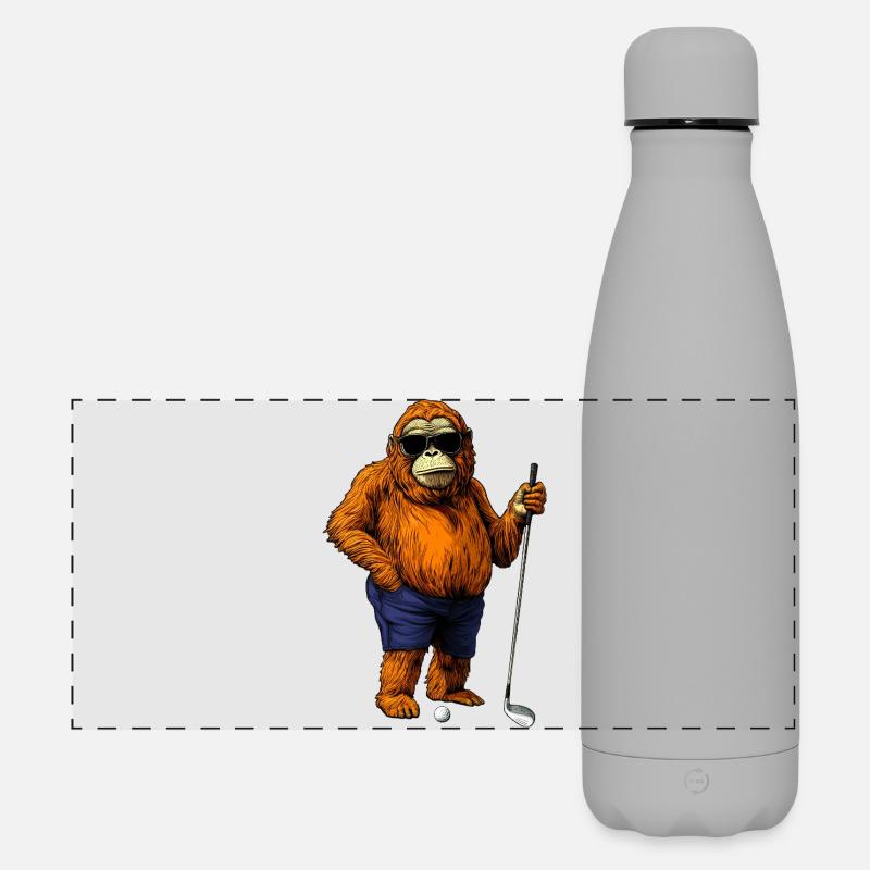 Affe Golfspieler - Matte Panorama Isolierflasche 500 ml - Grau