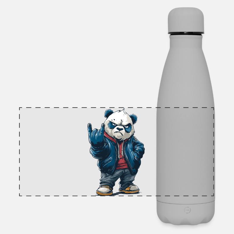 Rockiger Panda mit "Rock On"-Pose - Matte Panorama Isolierflasche 500 ml - Grau