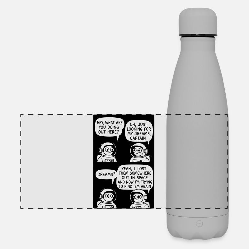 Astronaut Finding Lost Dreams Cartoon - Matte Panoramic Thermal Bottle 500 ml - grey