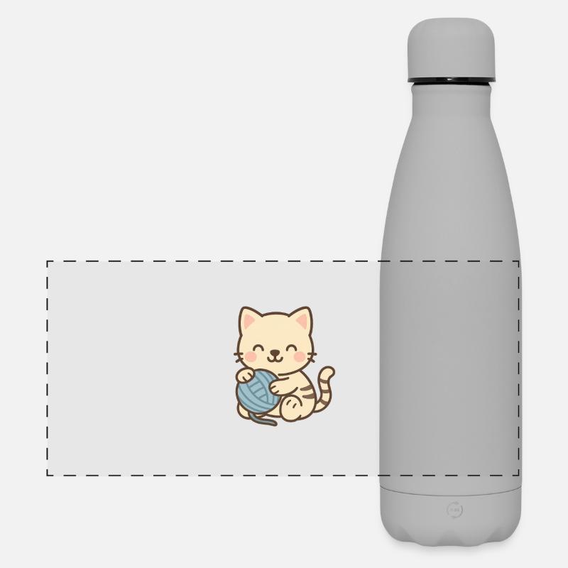 Cute kitten with blue skein - Matte Panoramic Thermal Bottle 500 ml - grey