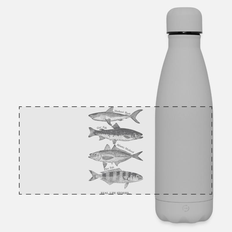 Echte Fischsilhouetten - Matte Panorama Isolierflasche 500 ml - Grau