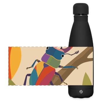 Bunter Hirschkäfer im Naturstil  - Matte Panorama Isolierflasche 500 ml - Schwarz - Vorne