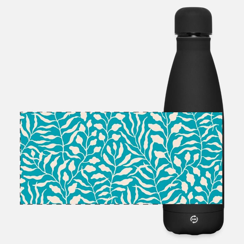 Design de feuille de palmier bleu - Gourde isotherme panoramique mate 500 ml - noir