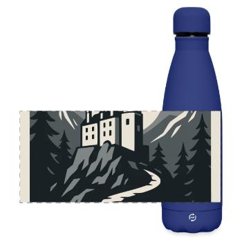 Transylvania Retro Poster Vintage Souvenir - Matte Panoramic Thermal Bottle 500 ml - dark blue  - Front