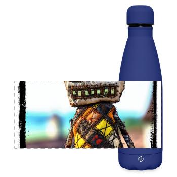 Poupée de chiffon colorée avec un visage curieux - Gourde isotherme panoramique mate 500 ml - bleu foncé  - Devant