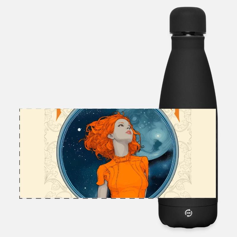 Astro-Girl in retro style - Per Aspera ad Astra - Matte Panoramic Thermal Bottle 500 ml - black