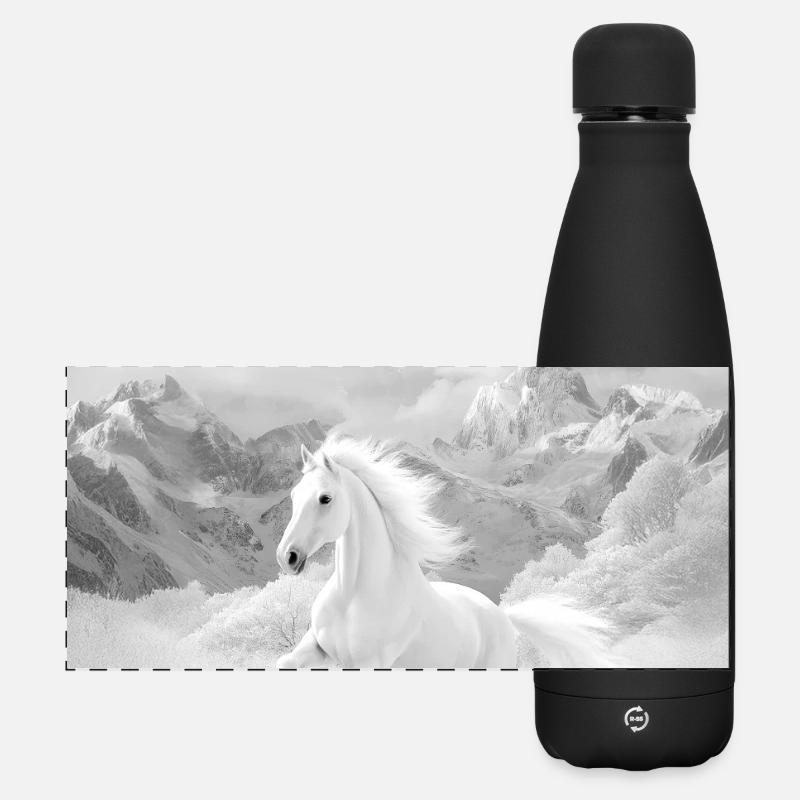 Pferd - Matte Panorama Isolierflasche 500 ml - Schwarz