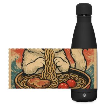 Cat Frames Ukiyo-E Retro - Matte Panoramic Thermal Bottle 500 ml - black - Front