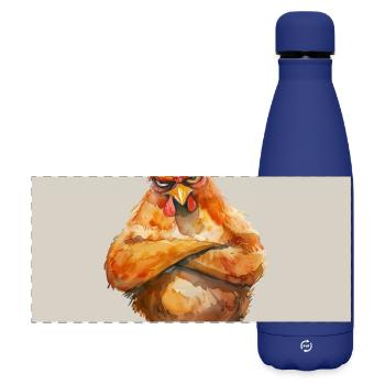 In a good mood in the morning – chicken with a mood - Matte Panoramic Thermal Bottle 500 ml - dark blue  - Front