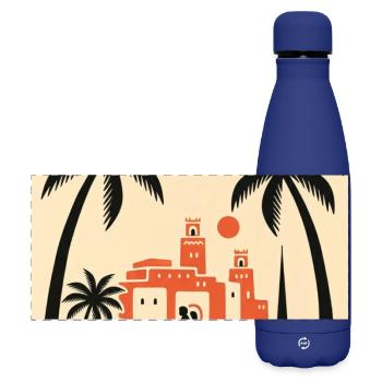 Timimoun Sahara Palmier et Cavalier - Gourde isotherme panoramique mate 500 ml - bleu foncé  - Devant