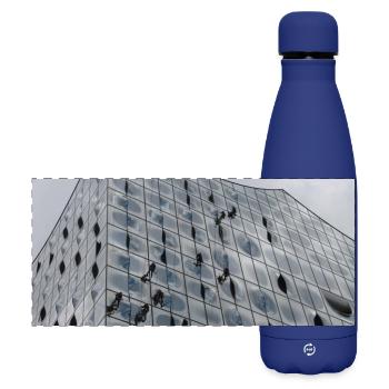 Elbphilharmonie with window cleaners - Matte Panoramic Thermal Bottle 500 ml - dark blue  - Front