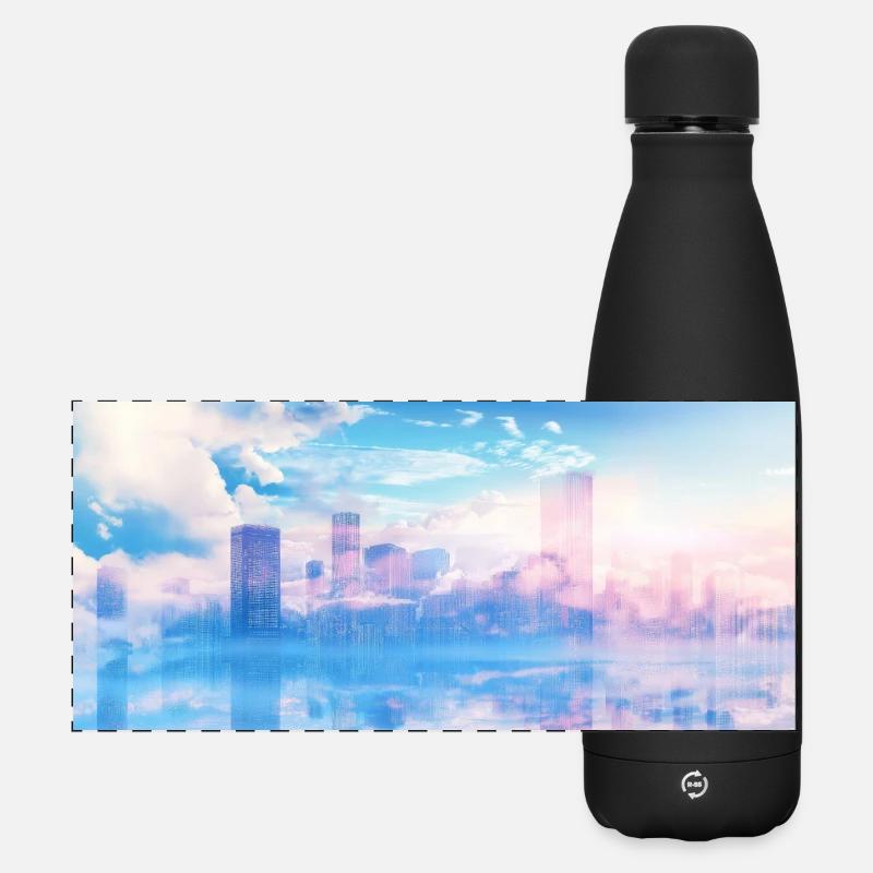 Pastellnebel Skyline Spiegel - Matte Panorama Isolierflasche 500 ml - Schwarz
