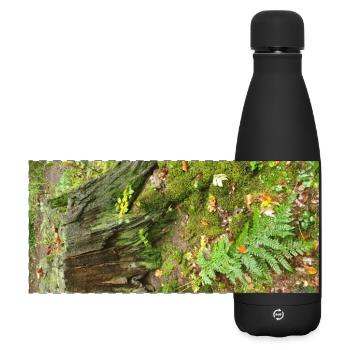 Waldstumpf mit Moos und Farnen - Matte Panorama Isolierflasche 500 ml - Schwarz - Vorne