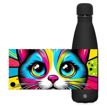 Chat Pop Art - Gourde isotherme panoramique mate 500 ml - noir - Devant