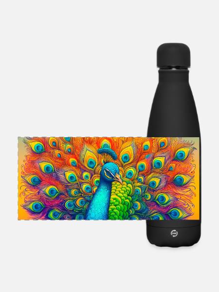 Pfau - Matte Panorama Isolierflasche 500 ml - Schwarz