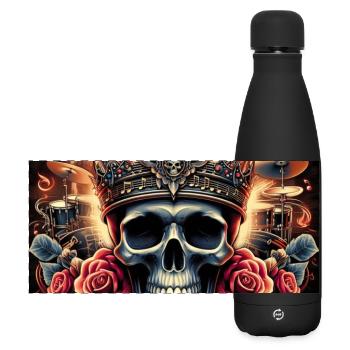 Brennender Schädel - Matte Panorama Isolierflasche 500 ml - Schwarz - Vorne
