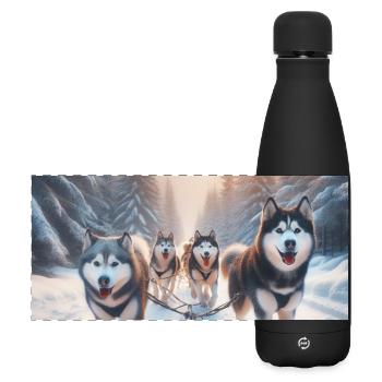 Huskies on a sled - Matte Panoramic Thermal Bottle 500 ml - black - Front