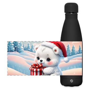 Der Weihnachtseisbär - Matte Panorama Isolierflasche 500 ml - Schwarz - Vorne