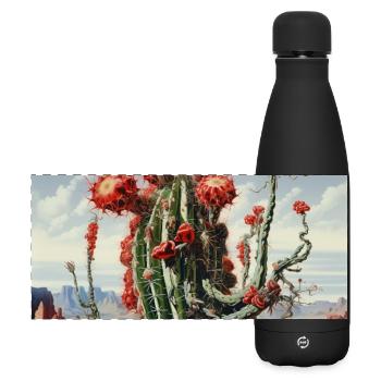 Wüstenkaktus mit roten Blüten - Matte Panorama Isolierflasche 500 ml - Schwarz - Vorne