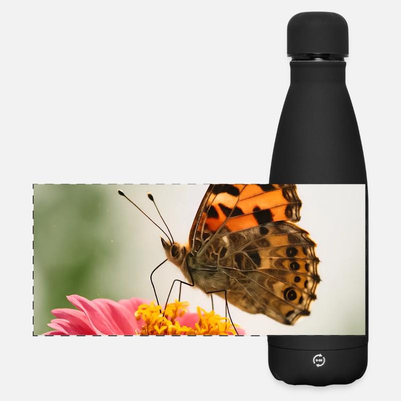 Butterfly on pink flower - Matte Panoramic Thermal Bottle 500 ml - black