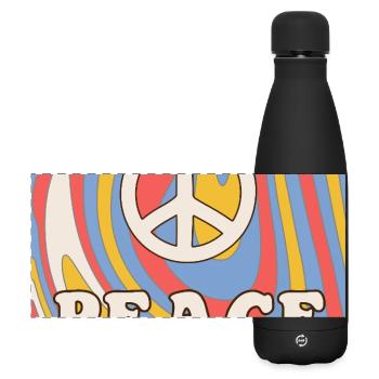 Retro Hippie Peace Design – 70s Vibes & Freedom - Matte Panoramic Thermal Bottle 500 ml - black - Front
