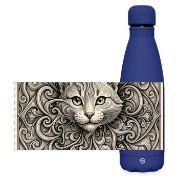 Katzen-Spiral-Seele - Matte Panorama Isolierflasche 500 ml - Dunkelblau  - Vorne