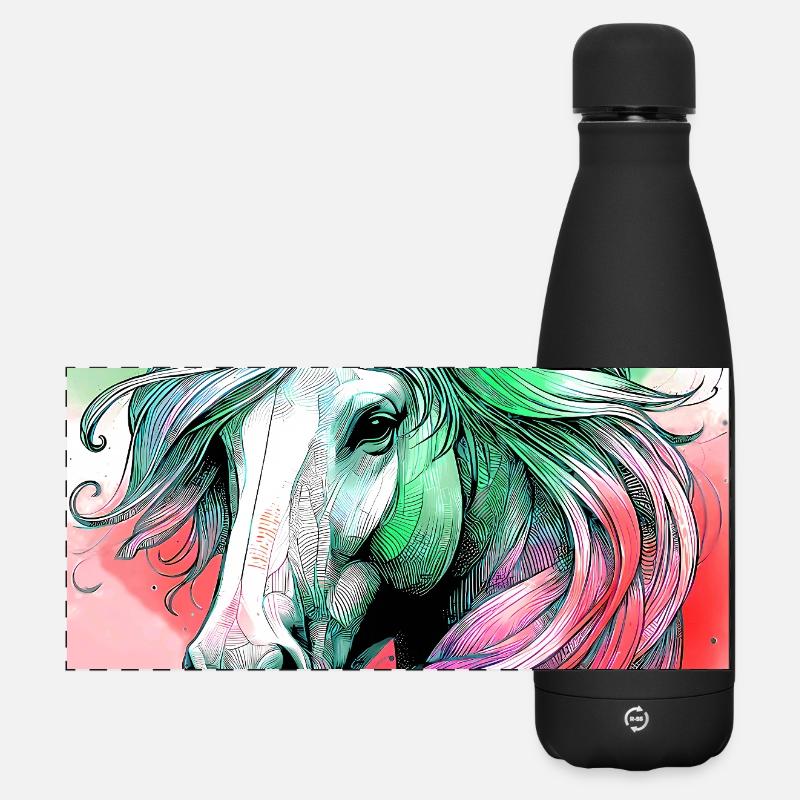 Pferd - Matte Panorama Isolierflasche 500 ml - Schwarz
